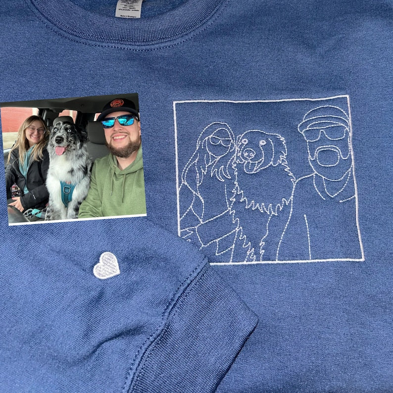 Custom Embroidered Dog Dad Sweatshirt with Portrait from Photo, Embroidered Photo Sweatshirt, Outline Embroidered Sweatshirt, Portrait Sweatshirt