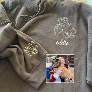 Memorial Dog Cat Embroidered Custom Embroidered Dog Dad Hoodie with Portrait from Photo, Embroidered Photo Sweatshirt, Outline Embroidered Sweatshirt, Portrait Hoodie
