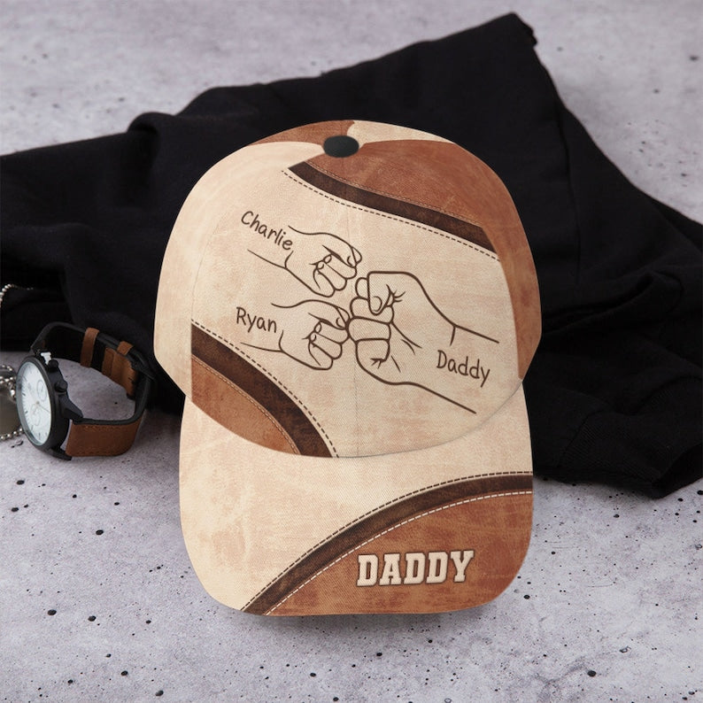 Custom Name Classic Cap, Classic Hat, Fist Bump Dad Kids, Fist Bump Family Hands, Birthday Fathers Day Gift for Dad Daddy Grandpa New Dad