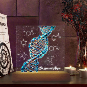 Personalized DNA Science 3D Lamp Wooden Base, Biology Science, Nurse Doctor Physician, Microbiology, Biomedical, Pre-med, Chemistry Gift