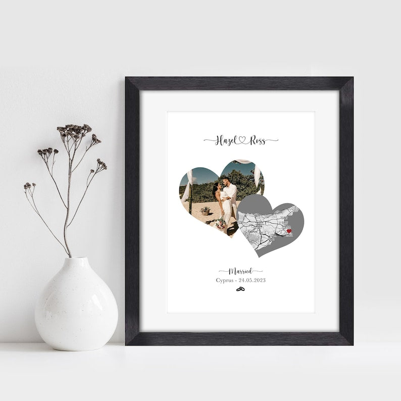 Engagement Gift For Couple - Engagement Map - Couples Gift - Personalised Map Photo Print - Engagement Map - Framed Engagement Print