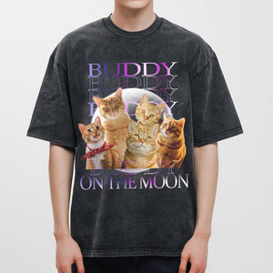 Pet On The Moon Custom Cat Shirt, Bootleg Rap Pet Photo T Shirt, Vintage Dog Shirt, Retro Graphic 90s T-shirt, Unisex Short Sleeves Tee Tops, Pet Lover Gift