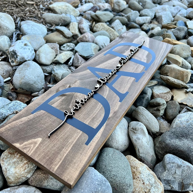 Personalized Dad Wood Sign | Custom Kids Names | Birthday Gift from Daughter | Fathers Day Gift from Kids