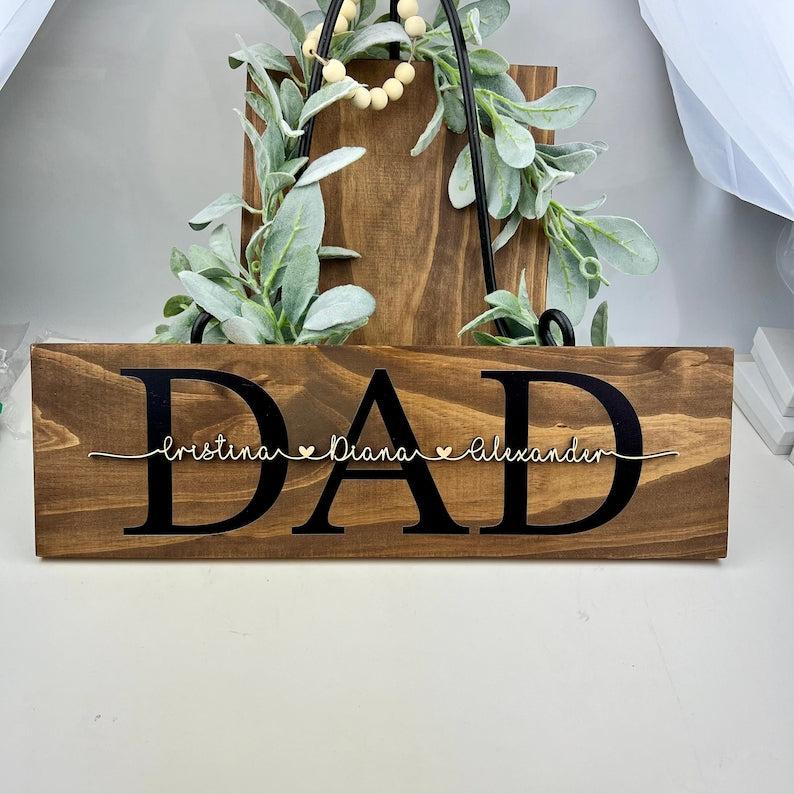 Personalized Dad Wood Sign | Custom Kids Names | Birthday Gift from Daughter | Fathers Day Gift from Kids