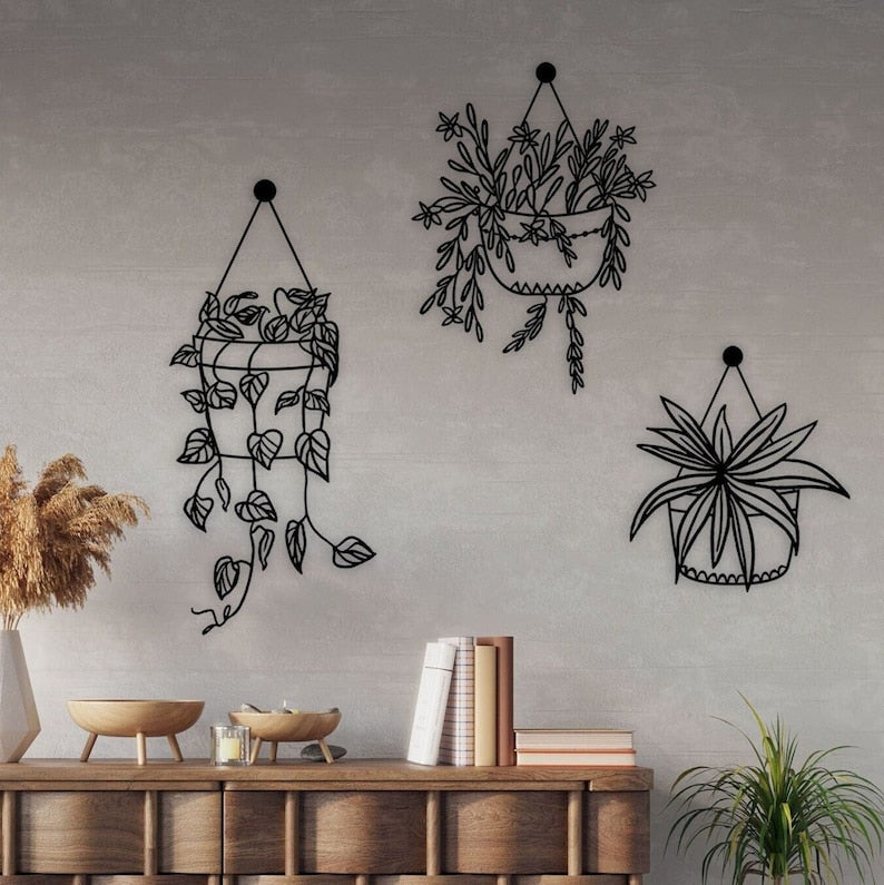 Flower in Pot Metal Wall Art, Kitchen Metal Wall Art, ivy Metal Wall Decor, House Entry Metal Wall Art, Unique Birthday Gift, Gift for Mom