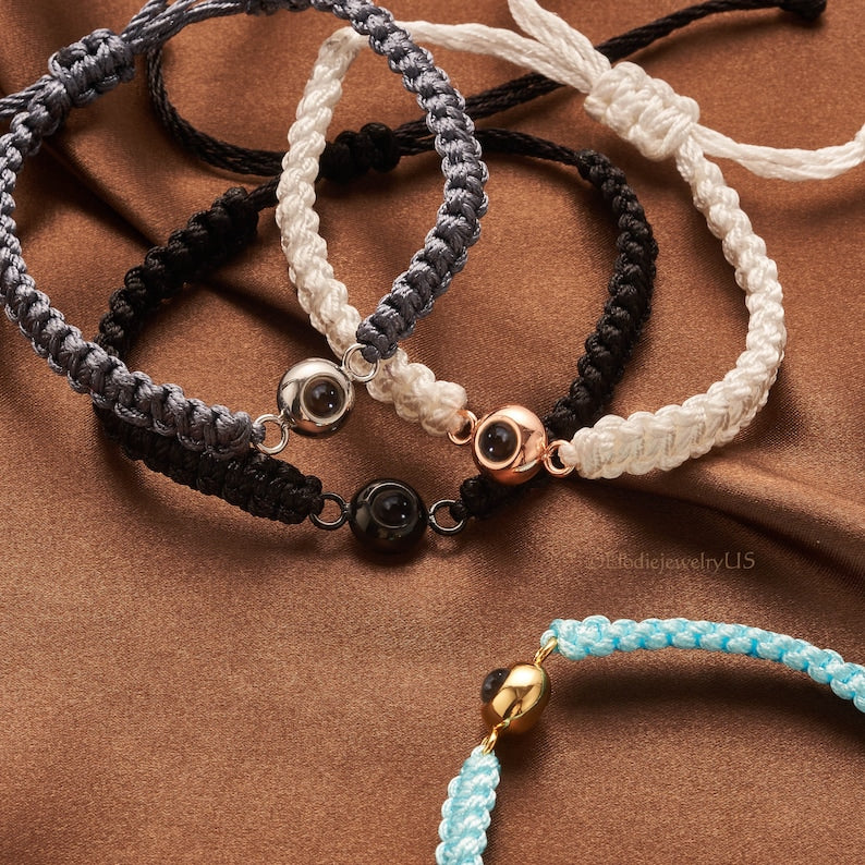 Custom Photo Projection Bracelet, Handmade Braided Photo Bracelet, Personalized Memorial Photo Bracelet Men, Christmas Gift for Dad Husband