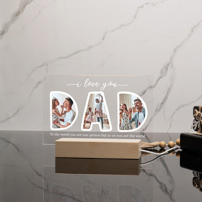 Acrylic Dad Photo Plaque with Light Wood Base, Personalized Fathers Day Gift, Gift for Him, Family Picture Sign, Gift for Dad, Acrylic Stand