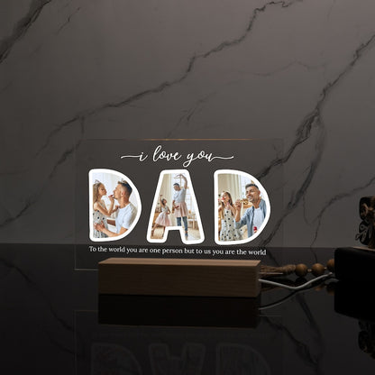 Acrylic Dad Photo Plaque with Light Wood Base, Personalized Fathers Day Gift, Gift for Him, Family Picture Sign, Gift for Dad, Acrylic Stand