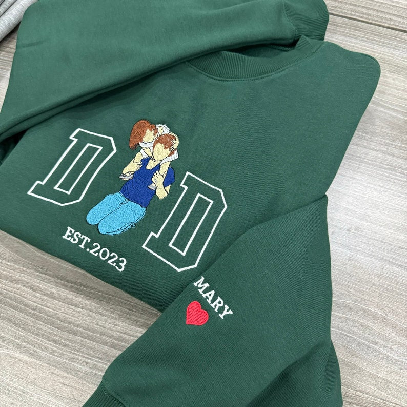 Father's Day Personalized Embroidered Family Photo Shirt