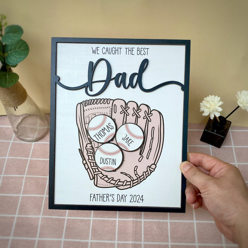 Personalized We Caught The Best Dad, Kid's Name Personalized Throwing Ball, Active Sports, Great Ball Catcher, Gift for Dad