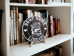 Personalized Library Sign Custom Book Decor Color 3D Printed Bookish Bookshelf Sign for Book Nook with Stand, Book Lover Gift, Reader Gift