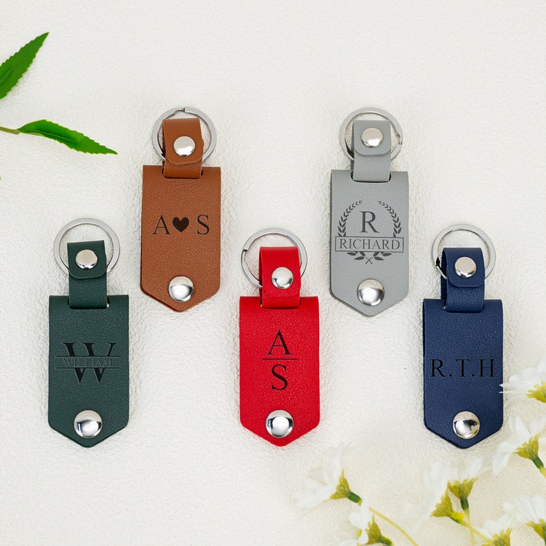 Personalized Mens Leather Keychain with Photo, Metal Tag Photo Keychain, Engraved Key Chain, Gifts for Couples, Valetine's Day Gifts