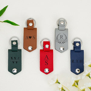 Personalized Mens Leather Keychain with Photo, Metal Tag Photo Keychain, Engraved Key Chain, Gifts for Couples, Valetine's Day Gifts
