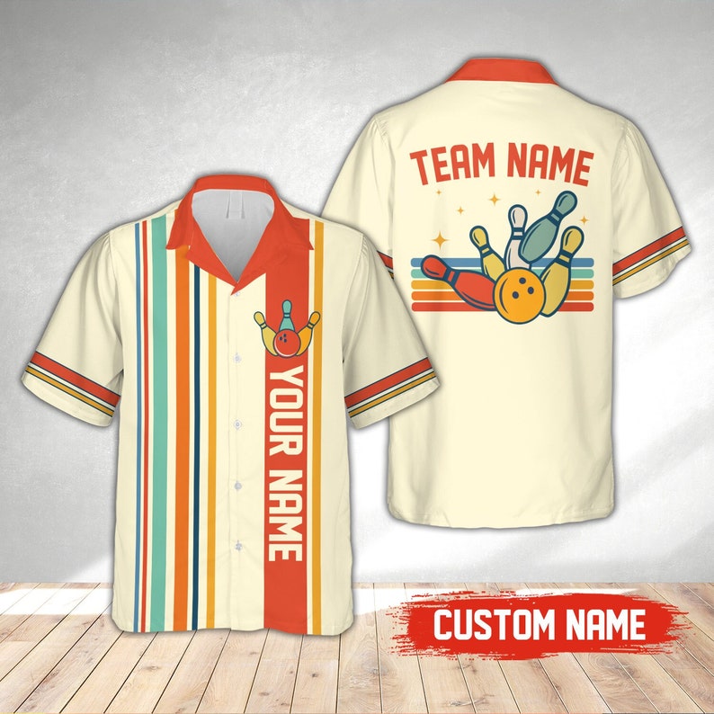 Personalized Bowling Hawaiian Shirt, Custom Name Bowler Button Down Shirt, Matching Bowling Team Shirt, Bowling Lover Gift