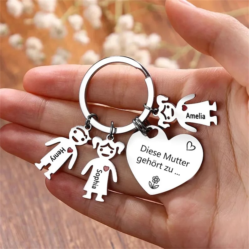 Custom 1-5 Names Keychain Set for Dad , This Daddy belongs to... Kids Charm Keyring Gifts for Him,Husband,Father's Day Gift Idea For Daddy