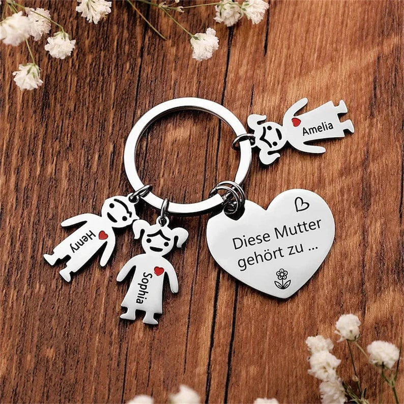 Custom 1-5 Names Keychain Set for Dad , This Daddy belongs to... Kids Charm Keyring Gifts for Him,Husband,Father's Day Gift Idea For Daddy