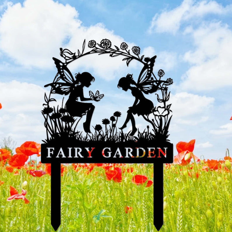 Personalized Fairy Metal Garden Sign, Custom Garden Sign, Fairy Garden Stake, Outdoor Garden Yard Decor, Metal Fairy Garden Art, Gardener Gift