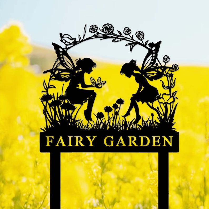 Personalized Fairy Metal Garden Sign, Custom Garden Sign, Fairy Garden Stake, Outdoor Garden Yard Decor, Metal Fairy Garden Art, Gardener Gift