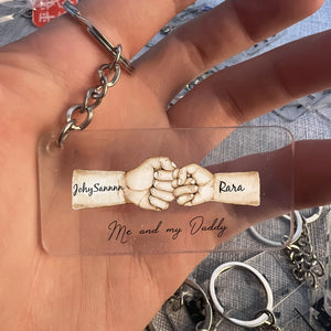 Daddy's Team Fist Bump Personalized Acrylic Keychain, Gift For Dad, Father's Day Gift