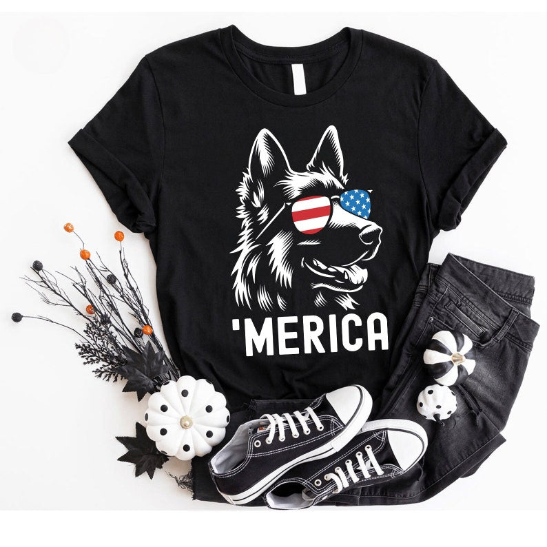 Merica German Shepherd Shirt | 4th of July Dog Shirt | Shepherd Dog Lover Gift | Patriotic Dog Tee | German Shepherd Mom & Dad Shirt