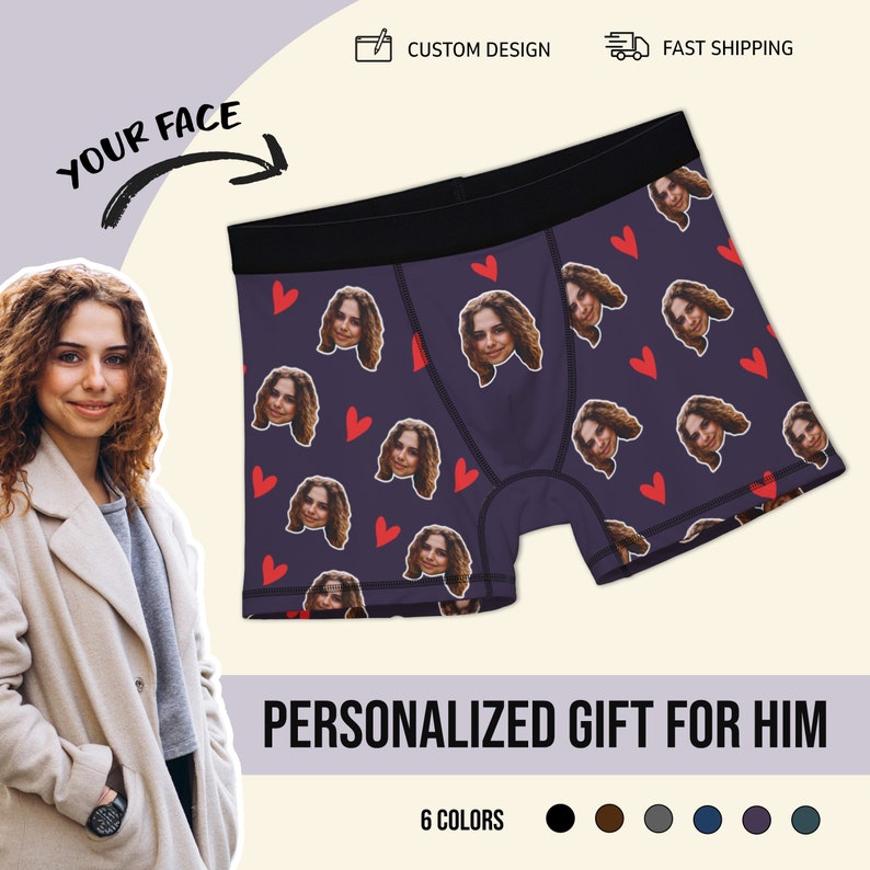 Personalized Valentines Day Gift for Him, Custom Face Boxer, Cotton Anniversary Gift for Husband, Funny Boyfriend Gift, Fiance Gift