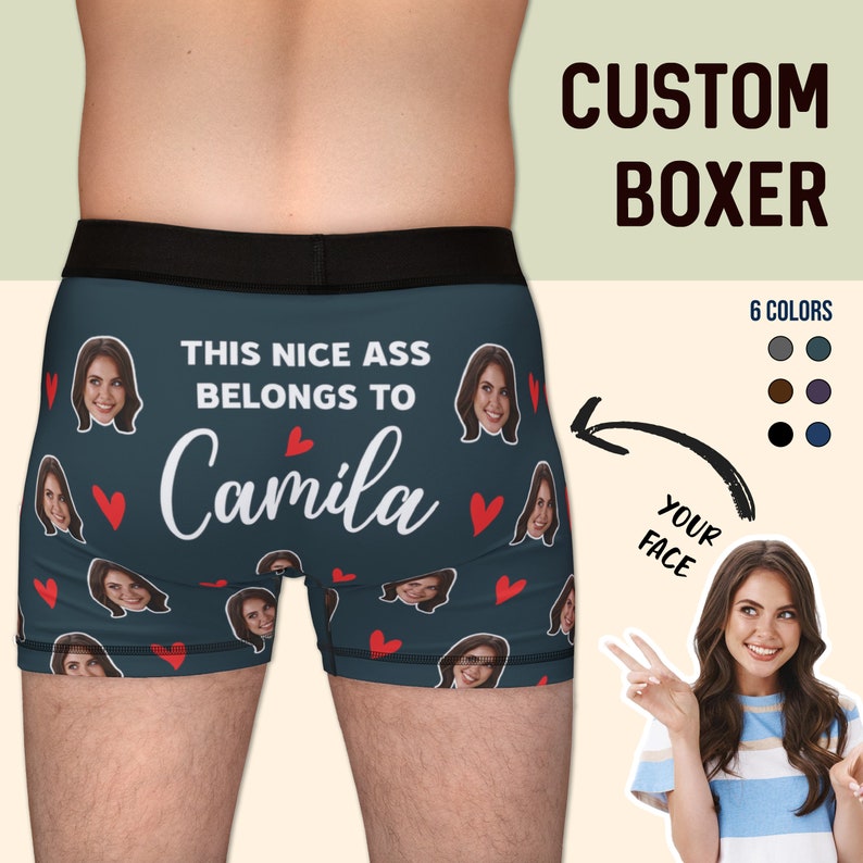 Personalized Valentines Day Gift for Him, Custom Face Boxer, Cotton Anniversary Gift for Husband, Funny Boyfriend Gift, Fiance Gift