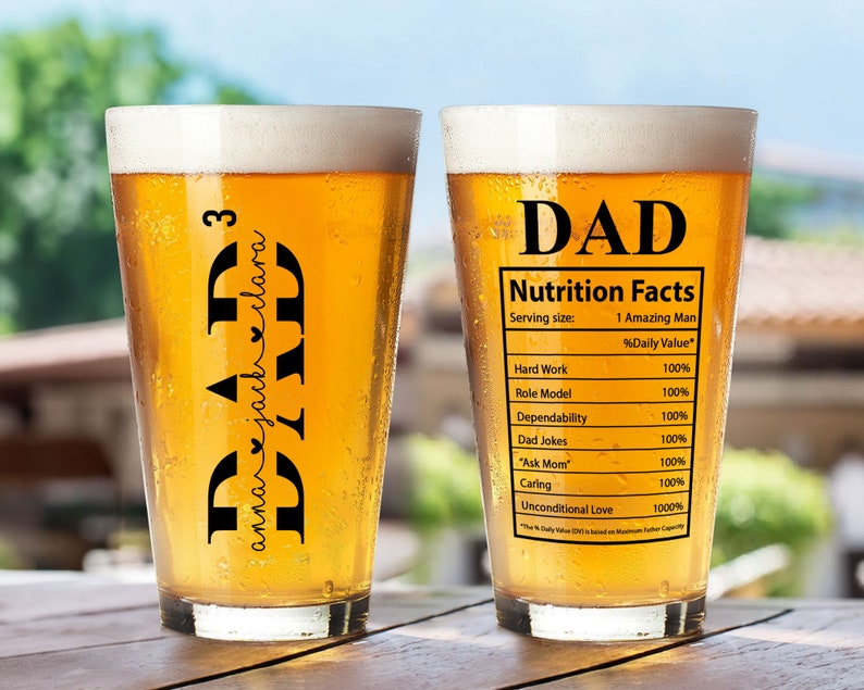 Custom Kids Names Beer Glass, Dad Gift From Daughter Son, Fathers Day Gift, Personalized Gift For Dad, Dad Birthday Gift, Dad Beer Glass