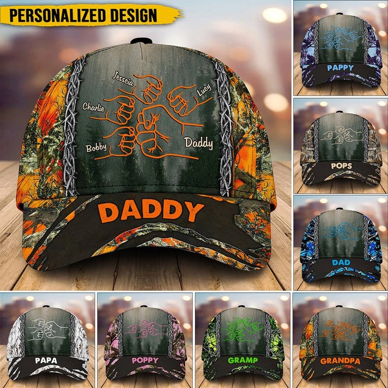 Outline Fist Bump Daddy Grandpa Personalized Cap,Father's Day Gift For Dad, For Grandpa, For Husband,Father's Day,Father's Day Gift