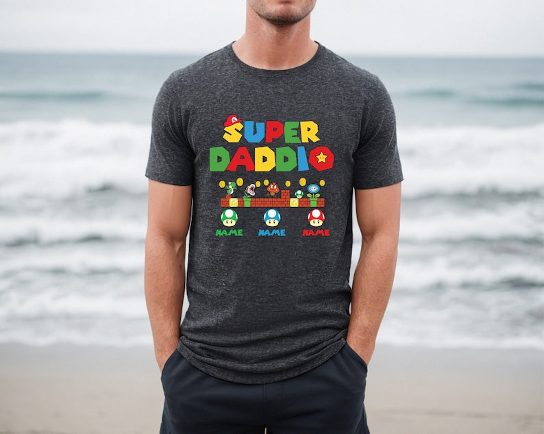 Custom Super Daddio Shirt, Personalized Kids Name Dad Shirt, Daddy Shirt, Father's Day Shirt, Gift for Dad, Super Dad Shirt ,Gamer Daddy Tee
