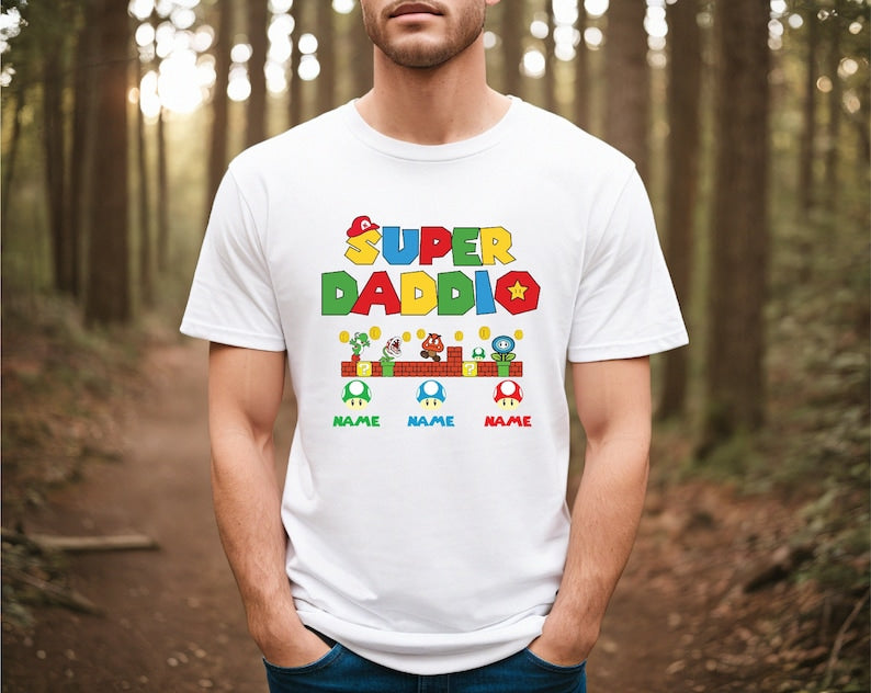 Custom Super Daddio Shirt, Personalized Kids Name Dad Shirt, Daddy Shirt, Father's Day Shirt, Gift for Dad, Super Dad Shirt ,Gamer Daddy Tee