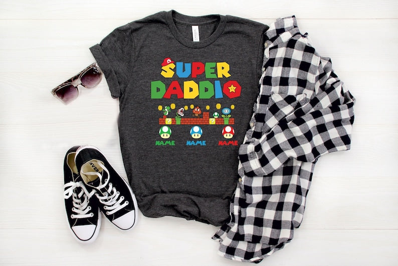 Custom Super Daddio Shirt, Personalized Kids Name Dad Shirt, Daddy Shirt, Father's Day Shirt, Gift for Dad, Super Dad Shirt ,Gamer Daddy Tee