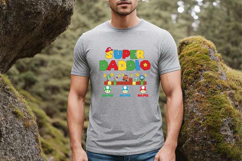 Custom Super Daddio Shirt, Personalized Kids Name Dad Shirt, Daddy Shirt, Father's Day Shirt, Gift for Dad, Super Dad Shirt ,Gamer Daddy Tee