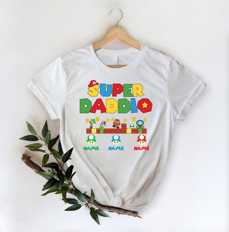 Custom Super Daddio Shirt, Personalized Kids Name Dad Shirt, Daddy Shirt, Father's Day Shirt, Gift for Dad, Super Dad Shirt ,Gamer Daddy Tee