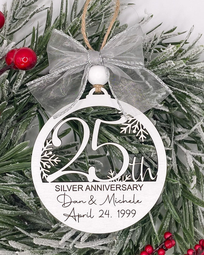 25th Anniversary Personalized Wooden Christmas Ornament, Wedding Anniversary Gift, Anniversary Party Gift, Custom 25th Anniversary