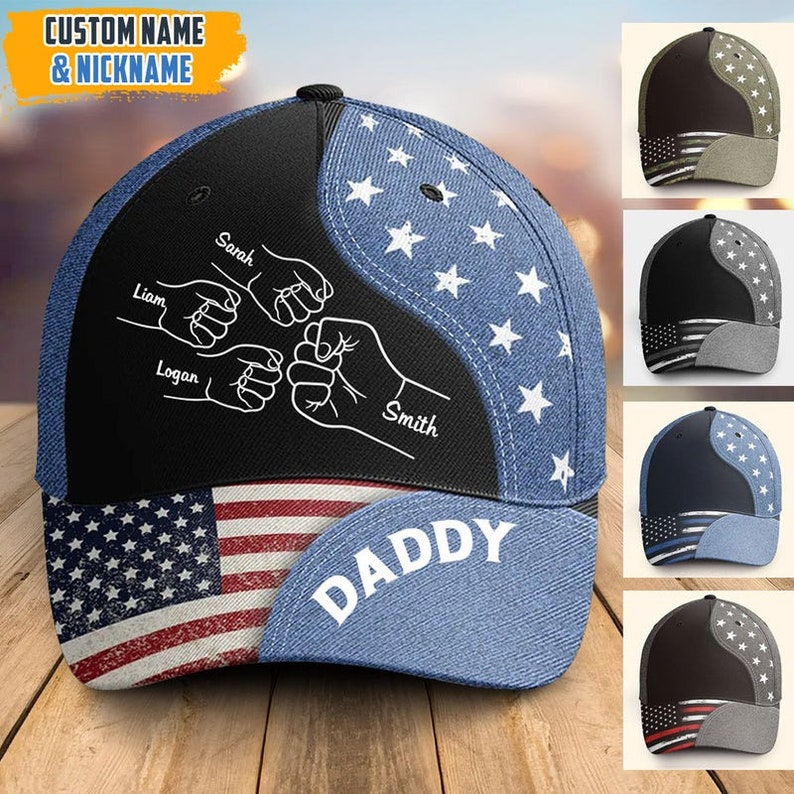 Leather Pattern Grandpa Papa Daddy Fist Bump Fathers Day Family Personalized Cap,Father's Day Gift For Dad,For Husband,Father's Day Gift