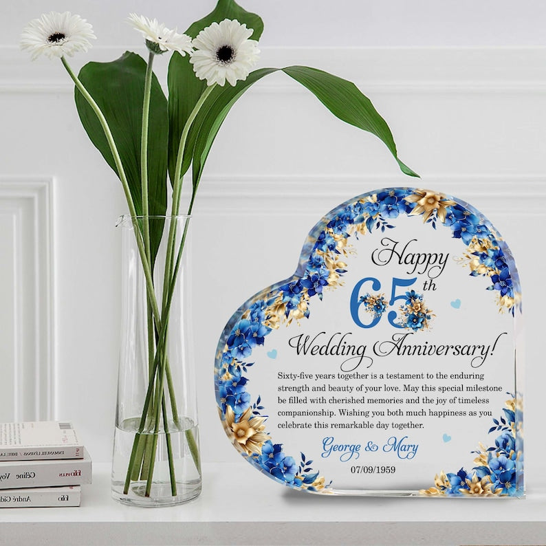 Personalized 65th Wedding Anniversary Gift Heart Acrylic Plaque, 65th Wedding Gifts For Parents, Wedding Anniversary Gift, Husband Gift