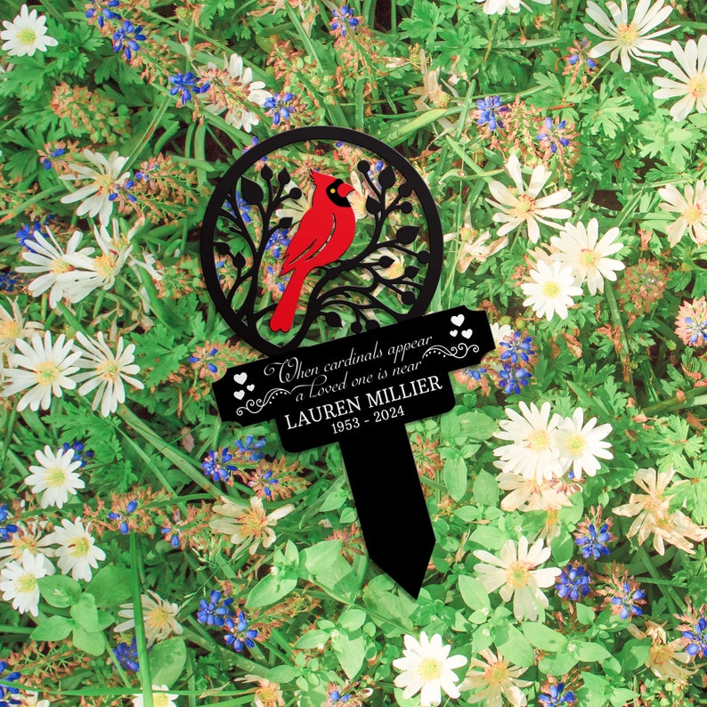 Personalized Memorial Stake Metal, Cardinal Garden Stakes, Cardinals Appear, Grave Marker, Remembrance Stake, Garden Decor, Mother's Day