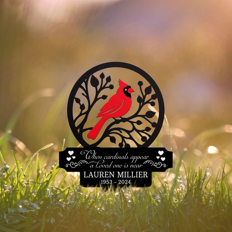 Personalized Memorial Stake Metal, Cardinal Garden Stakes, Cardinals Appear, Grave Marker, Remembrance Stake, Garden Decor, Mother's Day