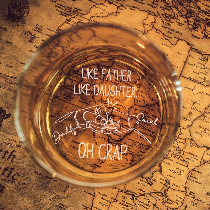 Custom Like Father Like Daughter Whiskey Glass - Personalized Fathers Day Gift from Daughter