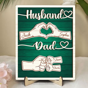 Personalized Dad Wooden Plaque, Custom Kid's Name Wooden Sign, Fist Bump Husband Wood Sign, Father's Day Gift For Dad, Husband, Him