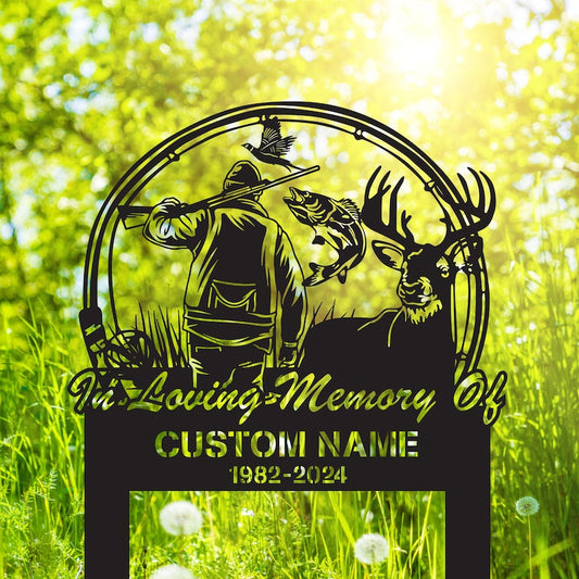 Custom Hunting Memorial Stake, Fishing Memorial Stake, Fisher Loss, Cemetery Stake, Grave Marker, In Memorial Of Gift, Hunter Loss, Dad lost