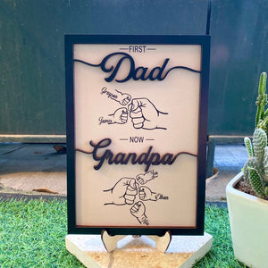 Custom First Dad Now Grandpa Wood Plaque, Personalized Dad and Kids Fist Bump With Name Wood Sign, Father's Day Gift, Dad Gift, Grandpa Gift