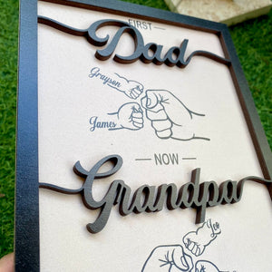 Custom First Dad Now Grandpa Wood Plaque, Personalized Dad and Kids Fist Bump With Name Wood Sign, Father's Day Gift, Dad Gift, Grandpa Gift