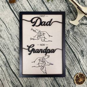 Custom First Dad Now Grandpa Wood Plaque, Personalized Dad and Kids Fist Bump With Name Wood Sign, Father's Day Gift, Dad Gift, Grandpa Gift