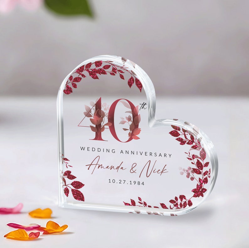 Personalized 40th Anniversary Gift, Ruby Anniversary Keepsake Gift, 40th Anniversary Acrylic Heart Plaque, 40th Ruby Gift for Parents