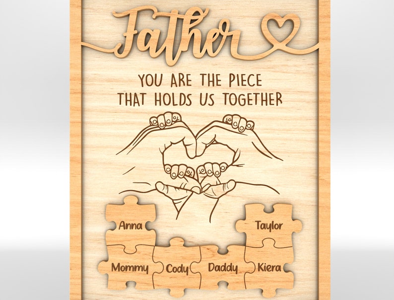 Personalized Fathers Day Puzzle Wood Sign, Family hands sign, Gift for Dad, Fathers Day Gifts, Gift For Grandpa