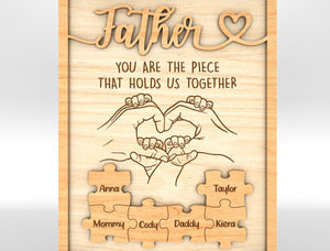 Personalized Fathers Day Puzzle Wood Sign, Family hands sign, Gift for Dad, Fathers Day Gifts, Gift For Grandpa