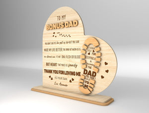 Personalized Stepped Up Dad Heart Sign, Bonus Dad Wood Sign, Gift for Dad, Fathers Day Gifts