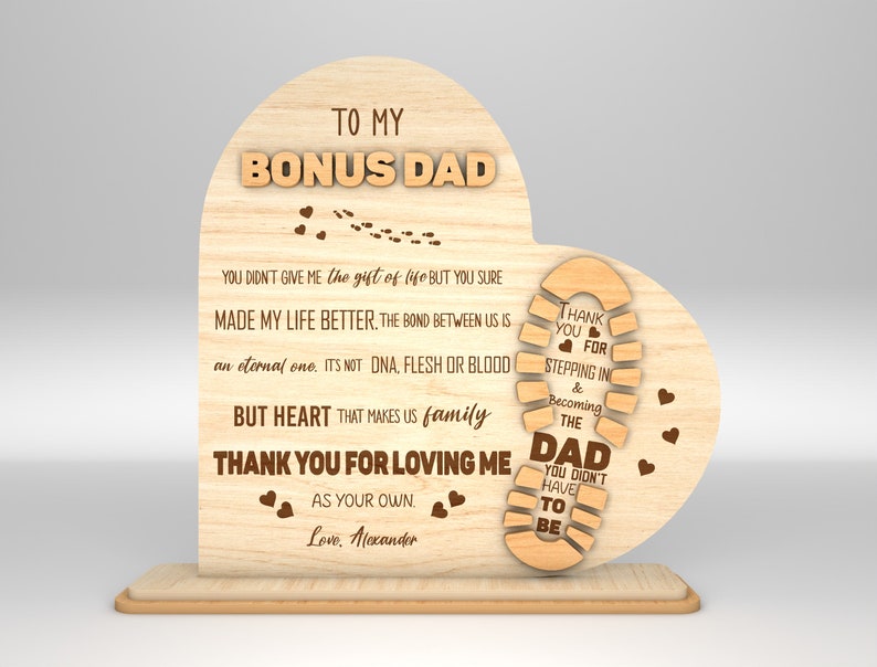 Personalized Stepped Up Dad Heart Sign, Bonus Dad Wood Sign, Gift for Dad, Fathers Day Gifts