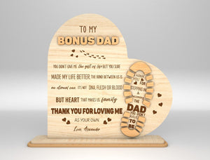 Personalized Stepped Up Dad Heart Sign, Bonus Dad Wood Sign, Gift for Dad, Fathers Day Gifts